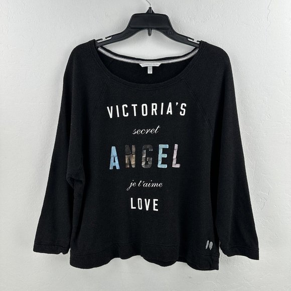 Victorias Secret Love Angel Long Sleeve‎ Sweatshirt Size S Gray Je T'aime - Picture 1 of 11